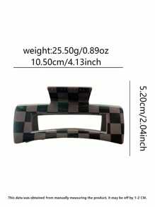 3pcs Women's Checkerboard Square Claw Hair Clips, Simple Fashion Resin Dual-Color Checkered Square 10.5cm Hollow Hair Clamps For Daily Commute Outfit Matching, Bun Hairstyle Fixing Hair Shark Tooth Hair Clip Accessory