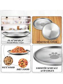 6.7" Stainless Steel Cat Food Bowl With Cute Paw Print Design, Suitable For Cat Whiskers, Shallow Food Dish For Indoor Kittens Feeding Dry And Wet Food, Anti-Whisker Fatigue - Multicolor - View 6