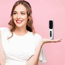 Portable Wireless Hair Straightener Comb - USB Rechargeable, 3-Level Temperature Control, Negative Ion Technology For Long-Lasting Shine, LED Display, Lightweight & Perfect For Travel - Black - View 6