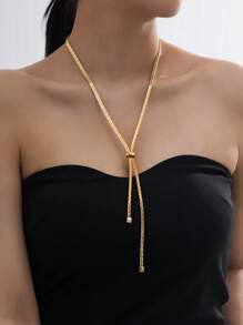 1pc Women's Adjustable Drawstring Snake Bone Design Necklace, Minimalist Fashionable Elevated Look Accessory, Suitable For Parties, Gatherings, Daily Wear, Holiday Gift