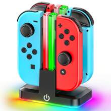 Ladegerät für Controller, 9 RGB-Beleuchtungsmodi, Ladestation für /Switch OLED Controller, Ladeanzeige, 4 Controller gleichzeitig laden, inkl. USB-C-Ladekabel