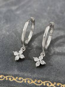 1 par de clips para orejas de plata de ley 925 con flor y diamantes para mujeres, pendientes elegantes y lujosos de joyería fina para boda, fiesta, regalo de fiesta o festivo