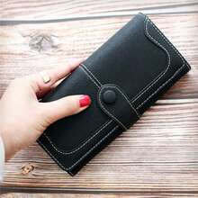 Popular bolso de mano de mujer de alta calidad de cuero PU esmerilado retro europeo y americano hebilla plegable multitarjeta  de moda larga YIQC - verde - Ver 3