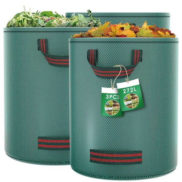 Gartenabfallsack 272L–selbststehender Laubsäcke mit 4 Griffen 3er-Set, für Gartenabfälle und Grünschnitt, Wiederverwendbarer Groß Gartensack aus PP, Wasserdicht, Faltbar, Selbststehend, 3-tlg., Polypropylen wasserdicht wiederverwendbar, Robust und Korrosionsbeständig