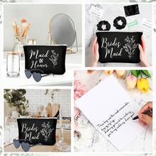 15 pezzi Set regalo per damigelle d'onore, include 5 borsette per il trucco delle damigelle, 5 bicchieri a forma di cuore, 5 scrunchies per capelli, per matrimonio e addio al nubilato