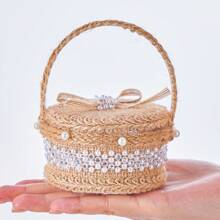 1pc Wedding Flower Girl Ring Box, Creative Woven Rope Ring Basket, Bridal Shower Gift, Wedding Decor, Fashionable Gift Box
