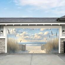 2D Banner, 1pc Beach Scenery Background - No Electricity Required, Vibrant Coastal Landscape With Birds And Clouds, Suitable For Winter Holidays, New Year Parties, Garage Door Decor, Indoor/Outdoor Use, Beach Decor, Festival Party Decor, Beach Entrance, Easy Installation Background