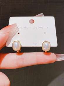 1 par de pendientes minimalistas cuadrados de perlas, pendientes delicados y versátiles para mujer