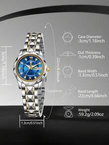 Set de 2 relojes de cuarzo casuales unisex con correa de tono plateado, esfera con escala mixta y función de calendario, adecuados para uso diario o como regalo para vacaciones - Azul - Ver 7