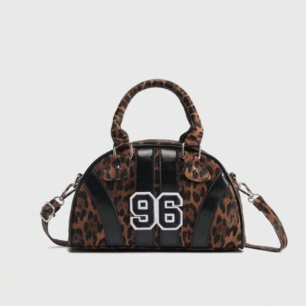 Bolso deportivo de mujer con diseño de bloques de color, tipo bolso de bolos, adecuado para estilo colegial y deportivo, con correa de hombro ajustable, bolso de hombro