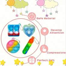 48pcs Mini Pop Fidget Keychain, Bulk Mini Fidget Toys, Party Gifts For Children Aged 3-8, Classroom Prizes For Children Aged 8-12, Easter Party Gifts, 4 Shapes Of Mini Pop Keychain Toys, Small Classroom Prizes For Children, School Year-End Student Gifts, Party Bag Fillers Kids, Birthday Toy (4 Shapes Mixed, Random Color And Style)