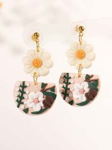 Pendientes colgantes de flor de arcilla polimérica hechos a mano, flores 3D de arcilla en color blanco y rosa, regalos de joyería para mujeres