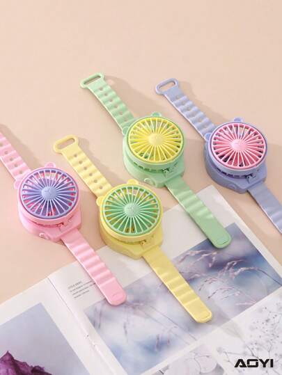 AOYI 1pc Portable Cartoon Mini Fan - Watch Shaped With 1 AAA Dry Battery, 1 Gear For Outdoor Use