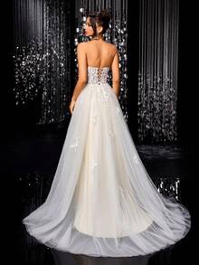 LVNES 新款奢华露肩婚纱，带串珠刺绣 - 优雅新娘礼服 - 白色 - 查看 3