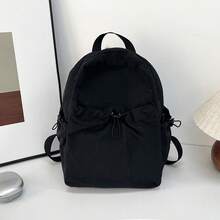 Solid Color Pleated Nylon Backpack Lightweight Casual Travel Backpack Female College Student Computer Bag - Khaki - View 5