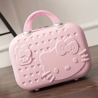 Sanrio Maleta multifuncional diseñada para ambos géneros de Sanrio, ideal para guardar cosméticos. La superficie resiste el aceite, con un diseño de Hello Kitty de Sanrio de 14 pulgadas, lo que la convierte en una excelente opción para un estuche de maquillaje de viaje y accesorios de viaje, así como un regalo de cumpleaños maravilloso. Bolsa para la escuela, accesorios escolares, artículos escolares