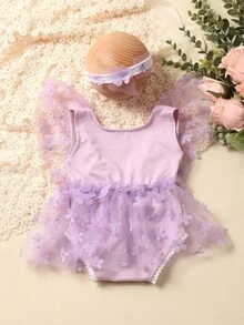 2 pezzi Tutina neonato con fiori e rete, set da fotografia per neonati, accessori per servizi fotografici - Multicolore - Visualizzare 7