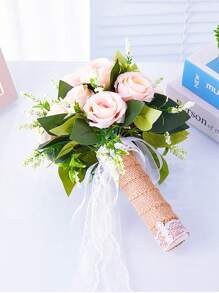 1 Stück Braut/Brautjungfer Rosenstrauß, Seidige Schleife & Künstliche Perlenrose, romantisches Hochzeits-/Valentinstagsgeschenk, Bridal-Shower/JGA, Hochzeitszeremonie Fotorequisiten, Jahrestags-Antrag