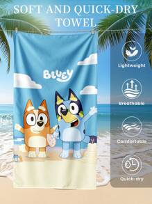 Bluey 1pc Bluey Beach Towel, Bluey And Bingo Pattern Swim Towel, Bath Towel, Fashion Style Beach Towel, Super Absorbent Bath Towel For Bathroom, Swimming, Fitness, Yoga, Soft And Comfortable Microfiber Towel, Lightweight And Portable, Wind And Sun Protection, Sandproof For Summer Travel, Vacation Holiday Bathroom Decor, Available With Or Without Storage Bag