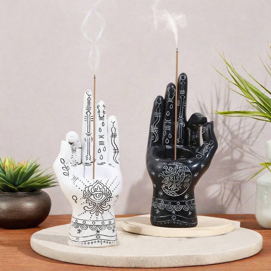 1 件手工树脂香座 - 艺术阴阳设计，黑白象征图案，完美适用于香座、优雅家居装饰礼物、芳香疗法配件/神秘装饰/文化象征、香炉