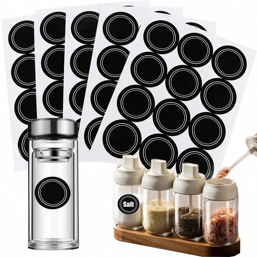 5个防水不干胶标签，圆形自粘贴纸，每张12个标签，适用于可书写材料 - 彩色 - 查看 1