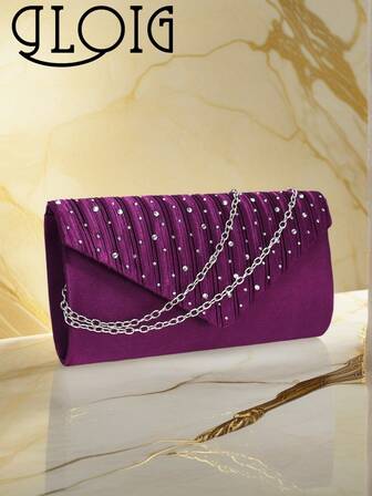 Women's Fashion Versatile Elegant Rhinestone Decor Evening Clutch, Chain Shoulder Bag For Party Dress