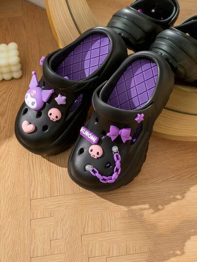 Sanrio 3 حبات حذاء صنادل منصة على الطراز الفندقي ذو فتحات من ساتوريو للفتيات، يحتوي على شخصيات كوروما وبومبوم بورين، مناسب للاستخدام في الخارج والشاطئ