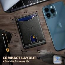 BULLIANT Men Wallet, Slim Leather Wallet Front Pocket Card Holder Gift For Men 11 Slots RFID Blocking - Đen4766 - Xem 3