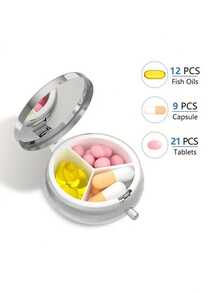 3 隔层便携式药盒，装饰性金属维生素储存盒，礼物（独特的太阳和月亮设计） - 黑色 - 查看 7