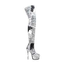 Stiletto Heel Platform Newspaper Thigh High Boots - Newspaper Texture - View 4