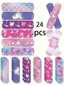 24 Stücke süße Cartoon Mädchen Stil atmungsaktive Verbände, 6 zufällige Stile selbsthaftende PE Verbände Sport Outdoor Mode Haftnotizen - zufälliger Stil