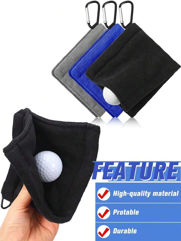 Toalla de golf de 5.5 X 5.5 pulgadas, toalla de golf de bolsillo pequeña con clip, accesorios portátiles de limpieza de golf para hombres y mujeres (negro, gris, azul, 1 pieza)