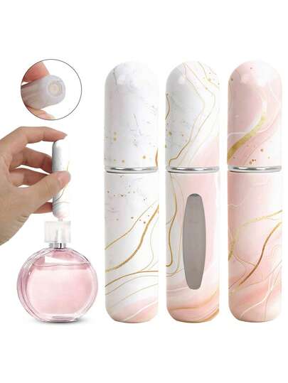4 piezas Botella de perfume portátil de mini tamaño con patrón de mármol, botella de perfume recargable, mini botella de cosméticos, perfume, herramienta de envasado de rocío puro, disponible en varios colores, regalo de cumpleaños para familiares y amigos, regalo para vacaciones, portátil para viajes 5 ml