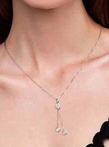 XUJIA 1 pièce Collier pendentif à gland en moissanite 1,6 carat pour femme en argent sterling 925, avec moissanite ronde de 6,5 mm et 4 mm. Bijoux cadeaux pour elle, livré avec 1 pièce de certificat GRA de moissanite de 6,5 mm