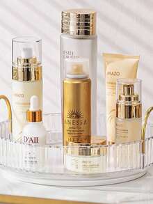 1pc 360° Rotating Makeup Organizer Box, Suitable For Vanity, Large Capacity Transparent Skincare & Perfume Storage Box - White - View 4