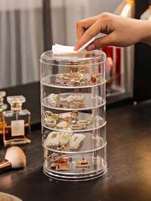 1pc Children's Multi-Layer Rotatable Hair Accessory Storage Box, Transparent Anti-Oxidation Hair Tie & Clips Organizer For Girls