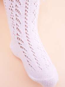 Calcetines de malla transpirable con volantes de encaje tipo princesa, nuevos calcetines de transferencia con perlas, calcetines largos de tobillo para niñas bebés y niños pequeños de 0 a 3 años, color blanco - Blanco - Ver 7