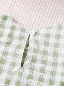 Summer Baby/Baby GirlScoop Neck Ruffle Hem Knitted Plaid Vest Top + Loose Knitted Plaid Pants Set