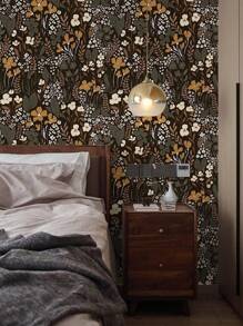 Peel And Stick Wallpaper Floral Vintage Removable Rose Leaf Black/Brown/Beige Stick On Mural Botanical Rose Wall Art Wall Decor Flowers On Navy Bluekid's Room Self Adhesive Wallpaper Wall Paper Wall Stickers Room Decor Wall Sticker