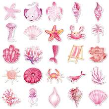 50/100 peças Adesivos de animais marinhos rosa, adequados para decoração de superfície de telefone celular e computador, adesivos estéticos para álbum de recortes, diários, garrafas de água, laptop, kit de material de scrapbooking, adesivos a prova d'Água de vinil para adultos, suprimentos escolares, volta às aulas - Multicolorido - Visão 4