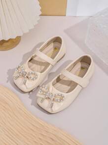 Sapatilhas quadradas Simples e Confortáveis com Laço e Strass para Meninas