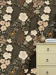 Peel And Stick Wallpaper Floral Vintage Removable Rose Leaf Black/Brown/Beige Stick On Mural Botanical Rose Wall Art Wall Decor Flowers On Navy Bluekid's Room Self Adhesive Wallpaper Wall Paper Wall Stickers Room Decor Wall Sticker