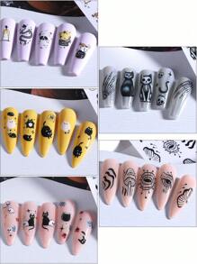 Pegatinas de uñas de 3D Halloween con gato negro, fantasma, serpiente, huesos de mano, pétalos de margarita, líneas de graffiti irregulares, setas, ojo malvado, lágrimas del diablo - 5 piezas - Decoración de manicura para salón - Suministros de uñas para autoadhesivo de esmalte de gel - Diseños otoñales e invernales Y2K