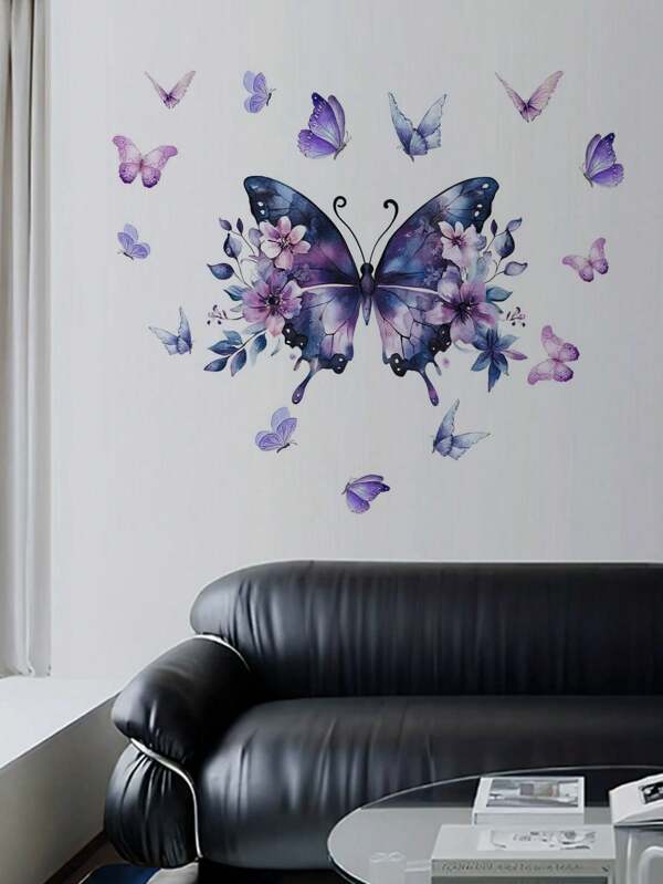 1pc Purple Butterfly Wall Sticker, Waterproof PVC Self-Adhesive Stickers, For Bedroom Decor, Living Room Decor, Office Decor, Home Decor, Sofa TV Backdrop Decor, Wall Decor,Home Decor Gift For Couples & Nature Lovers