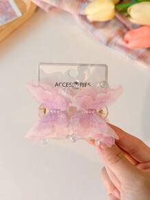 2pcs, New Super Fairy Pearl Butterfly Clipper Side Hairpin Headwear That Won't Damage Your Hair, Princess Hair Accessory On The Forehead With A Bow, Bohemian Faux Pearl Hair Claws For All Four Seasons Hair Clips Hair Jaw Clip Hair Clamps Hair Clutch