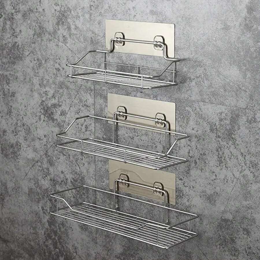 Stainless Steel Bathroom Storage Shelf Punch-Kitchen Bathroom Toilet Wall Hanging Storage Rack