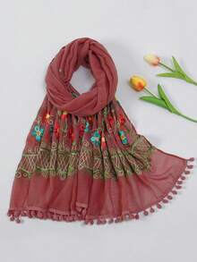 1pc Lightweight Knit Embroidered Summer Scarf - Multicolor - View 27