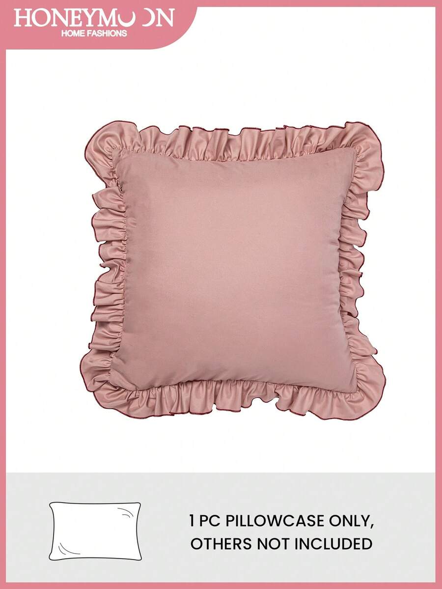 1 件浪漫法式荷叶边枕套（不含枕芯），精致浪漫的装饰抱枕套，适用于卧室、宿舍、沙发和休闲椅。 - 粉色 - 查看 1