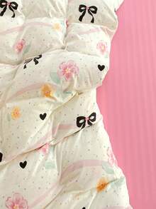 1 套黑色花卉蝴蝶结床上用品，3 件套（1 个羽绒被套 + 2 个枕套），柔软棉质，清新柔美风格，适合女孩卧室/宿舍，四季皆宜 - 粉紅白黑 - 查看 9