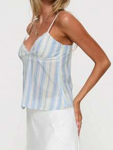 Women Y2k Lace Trim Cami Top Spaghetti Strap Sheer Mesh V Neck Camisole Summer Sexy Backless Tank Tops Outfits Summer Vacation Beach Streetwear - 淺藍色 - 查看 3